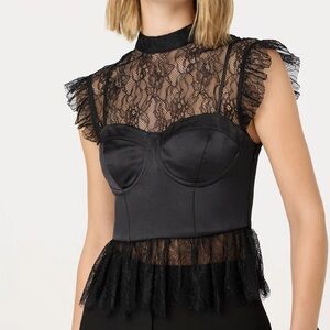 Astr The Label Katarina Lace Detail Bustier Black Top Small
